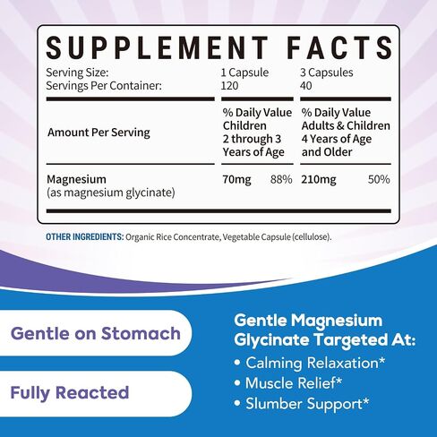 Magnesium Glycinate, for Kids & Adults, Chelated for Max Absorption, Gut-Friendly, Non-GMO, Calm, Relax & Restful Slumber, Easy to Swallow, 120 Mini Caps in Saudi Arabia