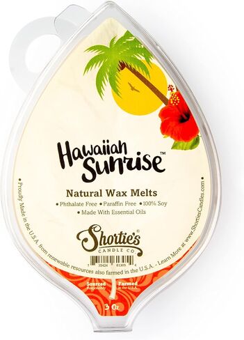 شركة Shortie's Candle Company Hawaiian Sunrise ذوبان شمع الصويا الطبيعي - 1 معطرة للغاية 3 أونصة. قالب - مصنوع من زيوت الصويا والعطور الأساسية بنسبة 100% - خالي من الفثالات والبارافين، نباتي وغير سام in Kuwait