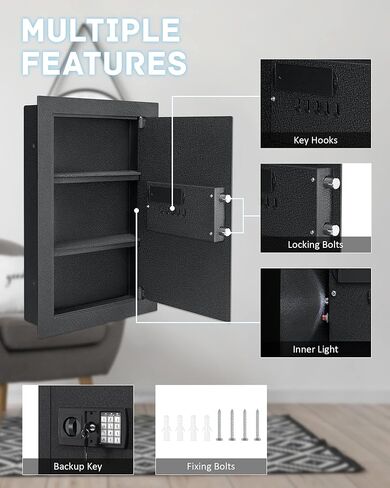 Wall Safe,Hidden Wall Safe,Hidden Eletronic in Wall Safes between the Studs,Wall Mount Safe,H22.8",W15.4",Black in Kuwait