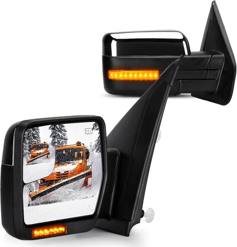 مرايا السحب مناسبة لفورد F-150 F150 2004 2005 2006 2007 2008 2009 2010 2011 2012 2013 2014 مرآة سحب كروم مع إشارة انعطاف ساخنة للطاقة مجموعة من 2 in Saudi Arabia