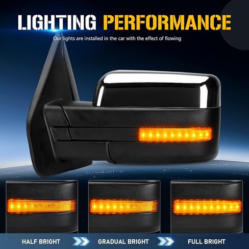 مرايا السحب مناسبة لفورد F-150 F150 2004 2005 2006 2007 2008 2009 2010 2011 2012 2013 2014 مرآة سحب كروم مع إشارة انعطاف ساخنة للطاقة مجموعة من 2 in Saudi Arabia