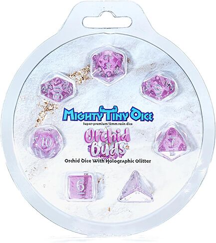 Gate Keeper Games & Dice: Mighty Tiny Dice: Orchid Buds - 7 pc - RPG Dice Set, Holographic Glitter, 12mm Resin Dice, Holographic Style Layered Dice in Saudi Arabia