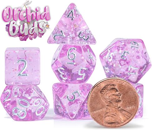 Gate Keeper Games & Dice: Mighty Tiny Dice: Orchid Buds - 7 pc - RPG Dice Set, Holographic Glitter, 12mm Resin Dice, Holographic Style Layered Dice in Saudi Arabia