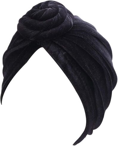 Women Ruffle Big Flower Velvet Turban Hat Head Wrap Cancer Chemo Beanies Hijab Bonnet Cap Headwear in Saudi Arabia