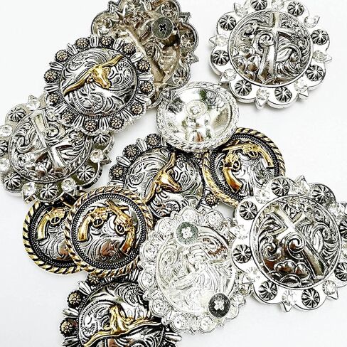 الحصان تك العتيقة محفورة التوت Conchos المسمار الخلفي الصليب شارات قرون طويلة توجيه الجلود الحرفية Bukle 12 قطعة مختلطة in Kuwait