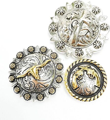 الحصان تك العتيقة محفورة التوت Conchos المسمار الخلفي الصليب شارات قرون طويلة توجيه الجلود الحرفية Bukle 12 قطعة مختلطة in Kuwait