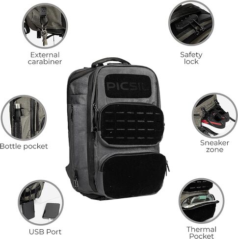 PICSIL Maverick 40L Tactical Backpack, Waterproof Military Backpack with Thermal Pocket, USB Charging Port, Laptop Compartment, Security Locking Device (Black) in Kuwait