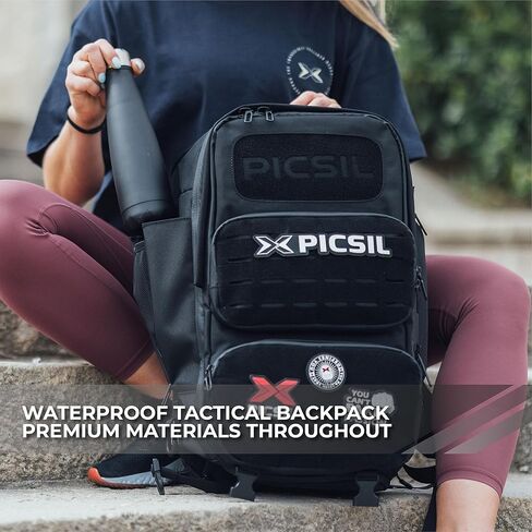 PICSIL Maverick 40L Tactical Backpack, Waterproof Military Backpack with Thermal Pocket, USB Charging Port, Laptop Compartment, Security Locking Device (Black) in Kuwait