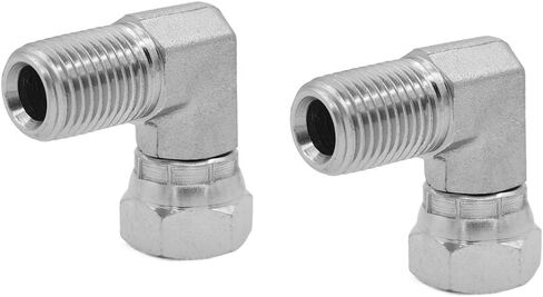 (2-PACK) 1501-04-04 Hydraulic Hose Adapter Fitting 1/4" Male (1/4"-18NPTF) × 1/4" Female (1/4"-18NPSM) Swivel 90° Elbow SAE Pipe Joints Tube Connector Carbon Steel in Saudi Arabia
