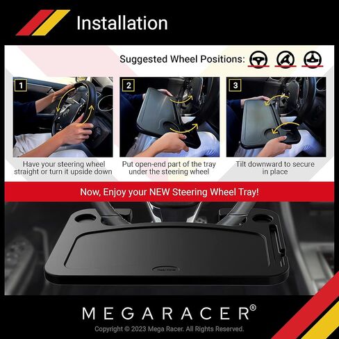 طاولة سيارة بعجلة القيادة ميجا ريسر - للسفر أو الوجبة أو محطة العمل، للسيارة والشاحنة وسيارات الدفع الرباعي والشاحنة - ملحقات السيارات، أساسيات السيارة، مقاس عالمي، قطعة واحدة in Kuwait