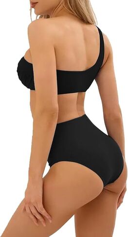 Women's Full wrap high Waist mesh Patchwork Bikini one Shoulder Pleated Fashion Swimsuit in Saudi Arabia