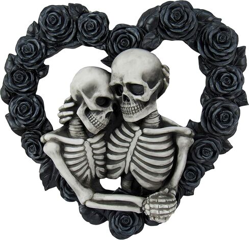 DWK - Our Love is Eternal - Beautiful Gothic Skeleton Lovers Embracing on Black Rose Wreath Wall Sculpture Romantic Goth Valentine's Day Gift Home Decor Accent Door1-13" in Kuwait