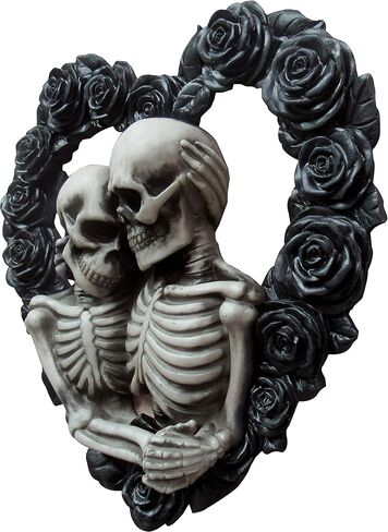 DWK - Our Love is Eternal - Beautiful Gothic Skeleton Lovers Embracing on Black Rose Wreath Wall Sculpture Romantic Goth Valentine's Day Gift Home Decor Accent Door1-13" in Kuwait