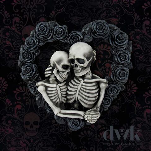 DWK - Our Love is Eternal - Beautiful Gothic Skeleton Lovers Embracing on Black Rose Wreath Wall Sculpture Romantic Goth Valentine's Day Gift Home Decor Accent Door1-13" in Kuwait