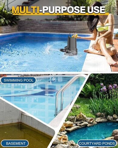 AgiiMan Sump Pump 1/4HP 3200GPH Submersible Water Pump with 10FT Power Cord, 3/4" Check Valve Adapter, Water Pump for Basements Pool Fountains Hot Tub Garden, Yellow in Saudi Arabia