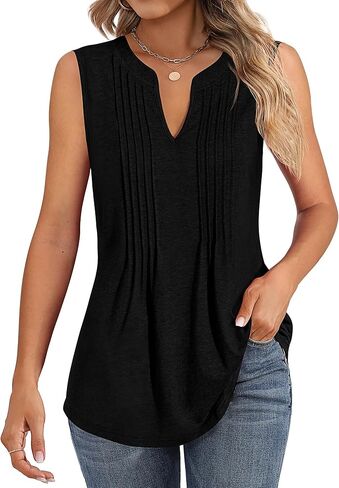 Women's Tank Tops Sleeveless Pleated Tunic V Neck T-Shirts Summer Dressy Casual Loose Blouses 2024 Trendy in Kuwait
