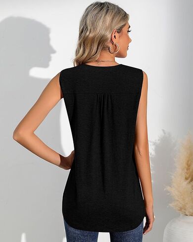 Women's Tank Tops Sleeveless Pleated Tunic V Neck T-Shirts Summer Dressy Casual Loose Blouses 2024 Trendy in Kuwait