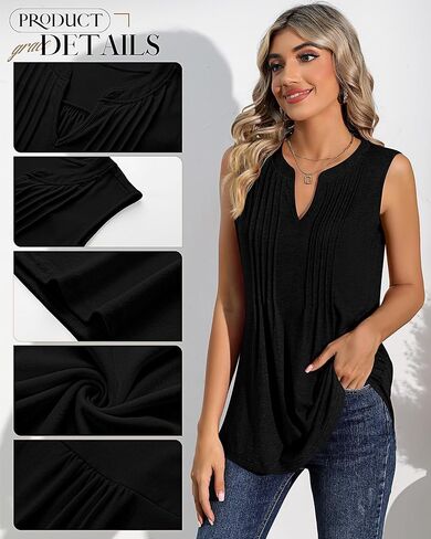 Women's Tank Tops Sleeveless Pleated Tunic V Neck T-Shirts Summer Dressy Casual Loose Blouses 2024 Trendy in Kuwait