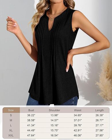 Women's Tank Tops Sleeveless Pleated Tunic V Neck T-Shirts Summer Dressy Casual Loose Blouses 2024 Trendy in Kuwait