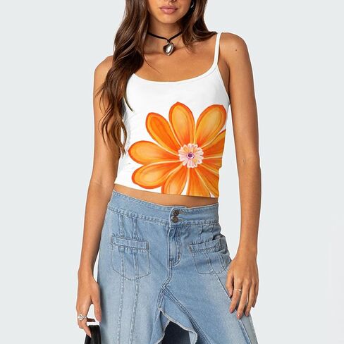 Y2k Floral Tank Top for Women Spaghetti Strap Sleeveless Camisole Vintage Slim Fit Going Out Tops Streetwear in Saudi Arabia