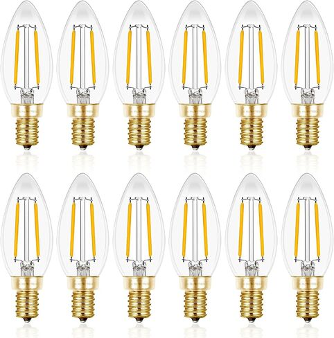 مصابيح إضاءة LED من هيزاشي كانديلابرا 25 وات، مصابيح ثريا قابلة للتعتيم، 90+ CRI، 200LM، أبيض دافئ ناعم 2700K، لمبة E12 LED، B10 مصابيح شموع LED، مدرجة في قائمة UL، 12 حزمة in Kuwait