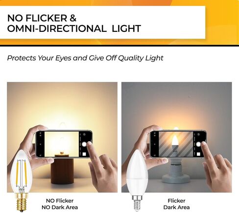 مصابيح إضاءة LED من هيزاشي كانديلابرا 25 وات، مصابيح ثريا قابلة للتعتيم، 90+ CRI، 200LM، أبيض دافئ ناعم 2700K، لمبة E12 LED، B10 مصابيح شموع LED، مدرجة في قائمة UL، 12 حزمة in Kuwait