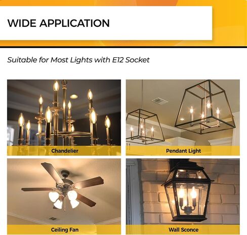 مصابيح إضاءة LED من هيزاشي كانديلابرا 25 وات، مصابيح ثريا قابلة للتعتيم، 90+ CRI، 200LM، أبيض دافئ ناعم 2700K، لمبة E12 LED، B10 مصابيح شموع LED، مدرجة في قائمة UL، 12 حزمة in Kuwait