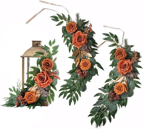 TINGE TIME 6FT Flower Garland Handmade Comes with Ribbon, Set of 3 Lantern Decorative Flowers for Wedding Aisle Decorations Chairs Table Centerpieces Arch Decor Fall Decor (Not Included Lanterns) in Saudi Arabia