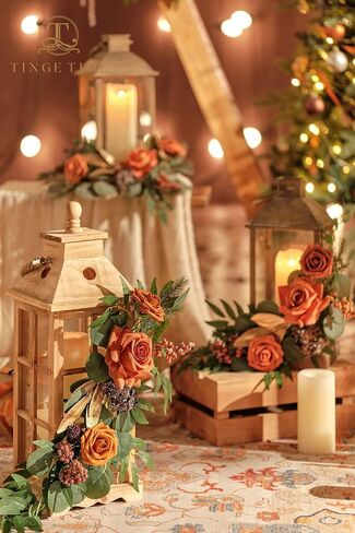 TINGE TIME 6FT Flower Garland Handmade Comes with Ribbon, Set of 3 Lantern Decorative Flowers for Wedding Aisle Decorations Chairs Table Centerpieces Arch Decor Fall Decor (Not Included Lanterns) in Saudi Arabia
