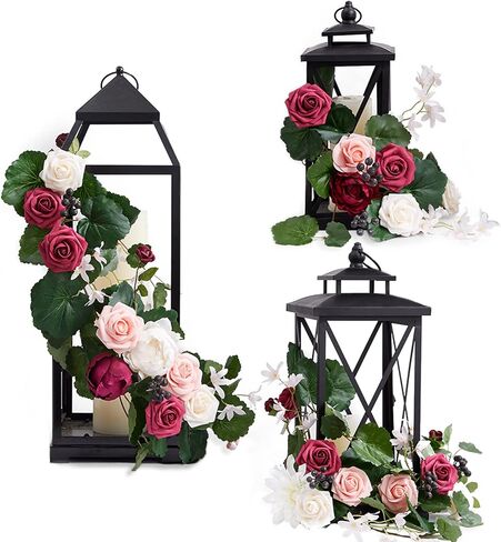 TINGE TIME 6FT Flower Garland Handmade Comes with Ribbon, Set of 3 Lantern Decorative Flowers for Wedding Aisle Decorations Chairs Table Centerpieces Arch Decor Fall Decor (Not Included Lanterns) in Saudi Arabia