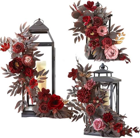 TINGE TIME 6FT Flower Garland Handmade Comes with Ribbon, Set of 3 Lantern Decorative Flowers for Wedding Aisle Decorations Chairs Table Centerpieces Arch Decor Fall Decor (Not Included Lanterns) in Saudi Arabia