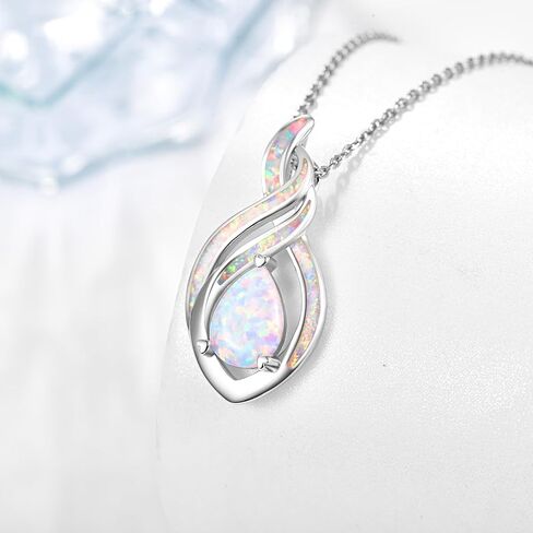 Opal Necklace Sterling Silver Opal Pendant Necklaces for Women Infinity Necklace October Birthstone Jewelry Wedding Birthday Gifts for Girlfriend Her in Saudi Arabia