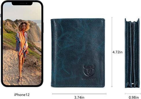 BULLCAPTAIN RFID Blocking Bifold Wallet For Men Genuine Leather Extra Capacity Mens Bifold Wallet With Widening Design QB027 in Kuwait