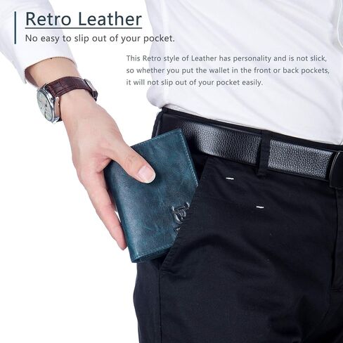 BULLCAPTAIN RFID Blocking Bifold Wallet For Men Genuine Leather Extra Capacity Mens Bifold Wallet With Widening Design QB027 in Kuwait