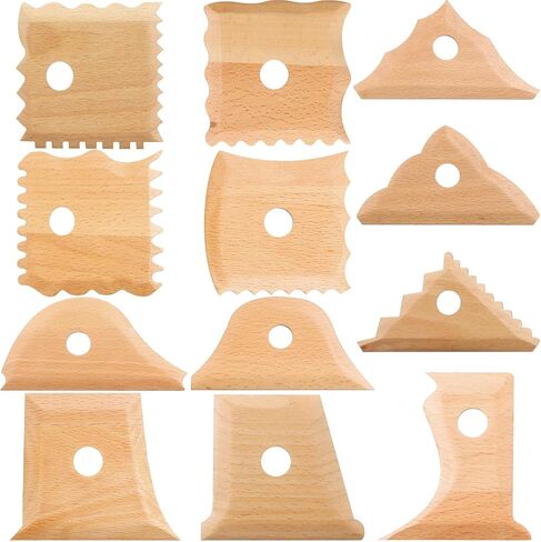 GlikCeil 12 Pcs Pottery Ribs Pottery Tools Pottery Foot Shaper Tools Pottery Trimming Tools Clay Texture Ribs Solid Beech Wood Pottery Ribs for Carving Clay Molds Clay Ceramics in Saudi Arabia