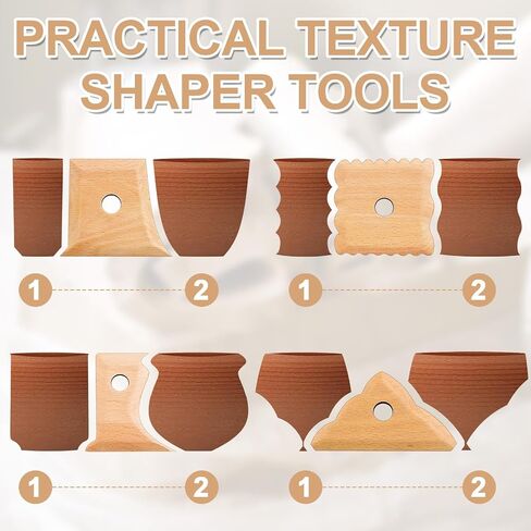 GlikCeil 12 Pcs Pottery Ribs Pottery Tools Pottery Foot Shaper Tools Pottery Trimming Tools Clay Texture Ribs Solid Beech Wood Pottery Ribs for Carving Clay Molds Clay Ceramics in Saudi Arabia