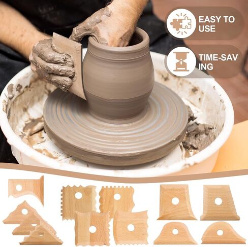 GlikCeil 12 Pcs Pottery Ribs Pottery Tools Pottery Foot Shaper Tools Pottery Trimming Tools Clay Texture Ribs Solid Beech Wood Pottery Ribs for Carving Clay Molds Clay Ceramics in Saudi Arabia