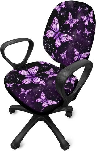 Purple Butterfly Office Chair Cover with Elastic Band Universal Stretch Desk Chair Cover, Computer Chair Slipcovers Anti-Dust Gaming Chair Covers Slipcovers Purple Rotating Chair Covers in Saudi Arabia