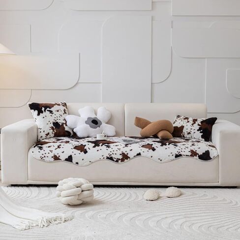 Huraty 31x71 أريكة من الفراء الصناعي الغلاف البني البقرة طباعة حامي أثاث الأريكة الزخرفية زلة غطاء سجادة غرفة معيشة منطقة البساط in Kuwait