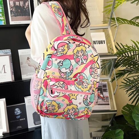 Peachy Princess Backpack Lightweight Anime 3D Game Printed School Bookbag Laptop Backpacks Travel Casual Pink Bag, For Girls Back To-School Kids Gift in Saudi Arabia
