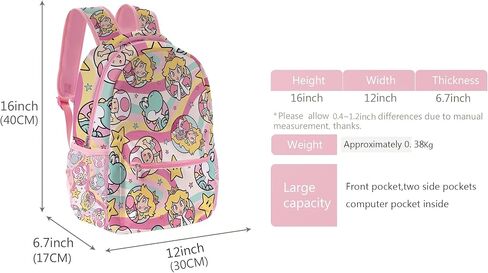 Peachy Princess Backpack Lightweight Anime 3D Game Printed School Bookbag Laptop Backpacks Travel Casual Pink Bag, For Girls Back To-School Kids Gift in Saudi Arabia