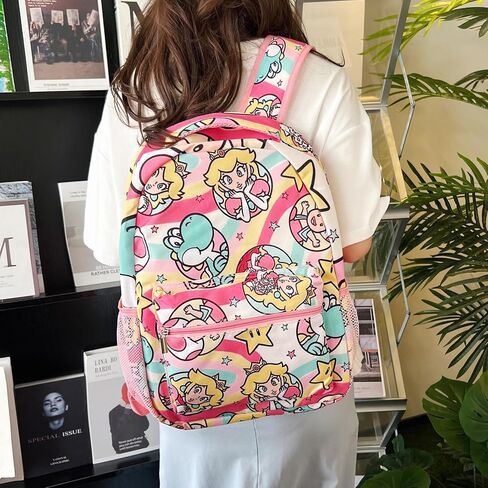 Peachy Princess Backpack Lightweight Anime 3D Game Printed School Bookbag Laptop Backpacks Travel Casual Pink Bag, For Girls Back To-School Kids Gift in Saudi Arabia