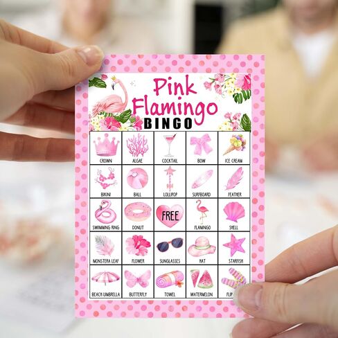 Pink Flamingo Bingo Game Cards, Hawaiian Bingo Games for Adults, Tropical Summer Bingo Cards Supplies, Jungle Bingo Birthday Party Decor Favors, Card Gifts for Women Friends Family Holiday, 10 in Saudi Arabia