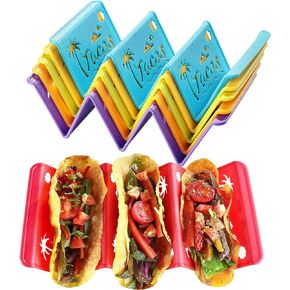 6PCS Taco Holder Stands with Unique Island Pattern, Colorful Premium Large Taco Holders Set of 6, Taco Stands for 3 Tacos, Street Taco Rack, PP Material, Dishwasher & Microwave Safe, Taco Tuesday