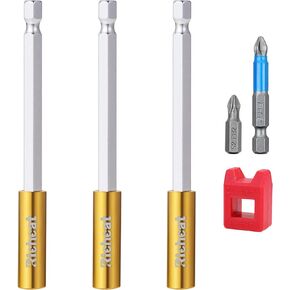 2PCS Strong Magnetic Extension Socket Drill Bit Holder 1/4" Hex Power Tools,Strong Magnetic Extension Bit Holder,Hex Shank S2 Steel Magnetic,6-inch drill bit extension（Big Upgrade）