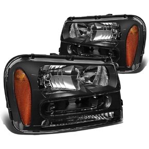 DNA Motoring HL-OH-TRA02-BK-AM Black Housing Amber Corner Headlights Compatible with 02-09 Trailblazer