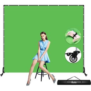 7x6.5ft Green Screen Backdrop Kit,Movable Backdrop Stand with Wheels and Greenscreen Background for Video Recording,Streaming.