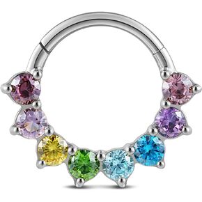 FINE4U Daith Piercing Jewelry 16G 8mm 10mm - ASTM F136 Titanium Septum rings, Cartilage Earring, Nose Rings Hoops, Hinged Clicker
