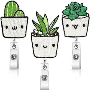 3 Pieces Plant Badge Reel Cute Badge Reels Retractable Badge Holders Pack with Swivel Clip Funny Nurse ID Name Badge Reels for Office School Worker Nurse, 3 Styles(Fresh Style)