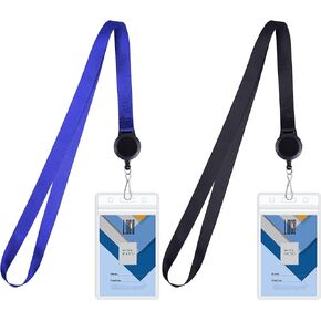 Wisdompro Cruise Lanyard with ID Holder, 2 Pack Neck Lanyard with Retractable Badge Reel & Vertical Double Sided Clear ID Badge Card Holder - Black, Blue